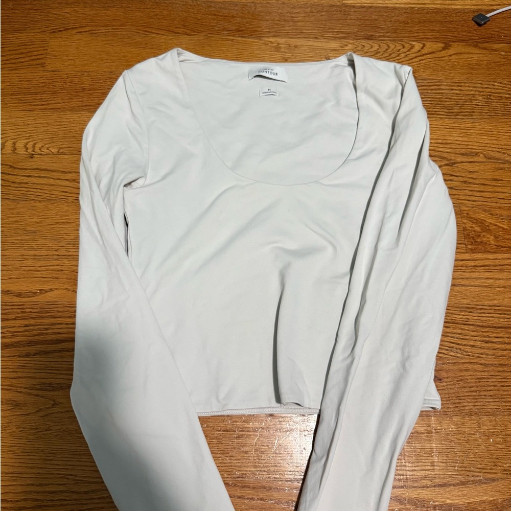 Babaton Gray Fitted Long Sleeve Blouse